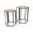 Set Of Two 24" Black And Brown Solid Wood And Steel Hexagon Nested Tables