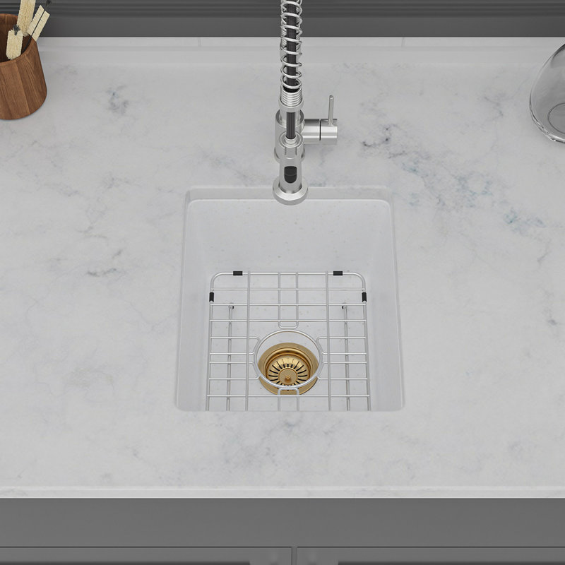 Quartz Kitchen Sink - 14.82" X 17.55" X 8.38" White Granite Composite Undermount Single Bowl Kitchen Sink, White