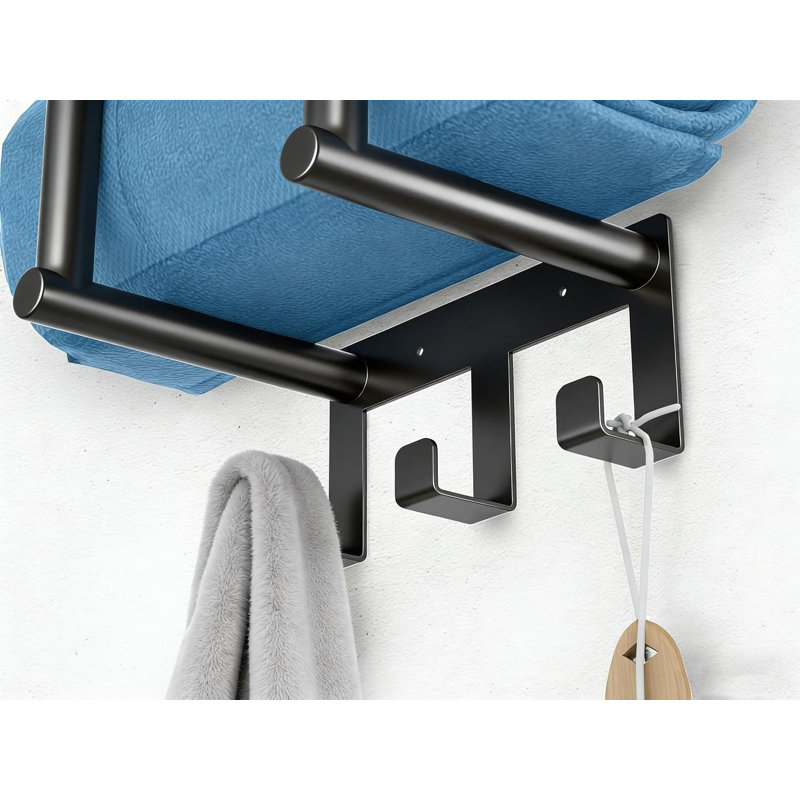 Porte-serviettes mural de salle de bain en acier inoxydable noir avec 3 crochets, peut contenir 3 grandes serviettes de bain