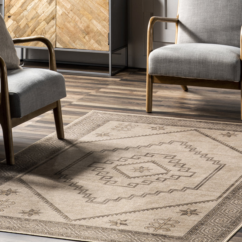 Hilda SuperiorWash Medallion Easy-Jute Machine Washable Area Rug, Rectangle 5' x 8'