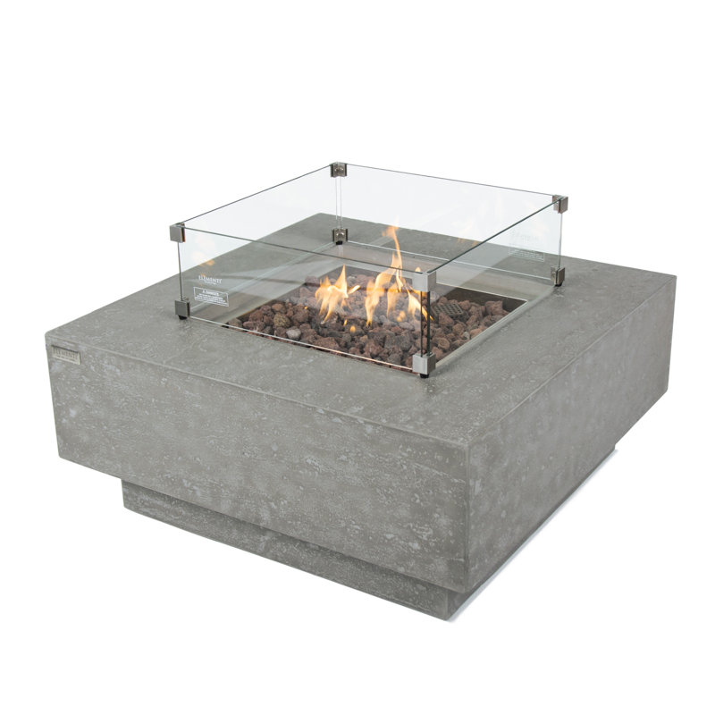 Manhattan 36" Outdoor Concrete Fire Table 45,000 BTU - Includes Lava Rocks & PVC Cover, Natural Gas, Light Gray