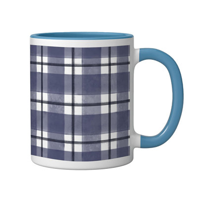 Blue Gingham Check Ceramic Mug, Blue/White, 11oz