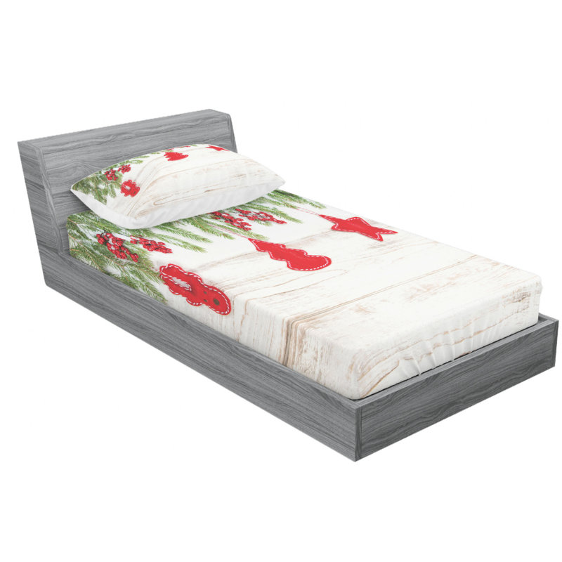White and Red Christmas Print Twin Microfiber Sheet Set