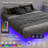 Floating Bed Frame with LED Lights Metal Slats Underbed Storage Space No Box Spring-1605508652-1556098083