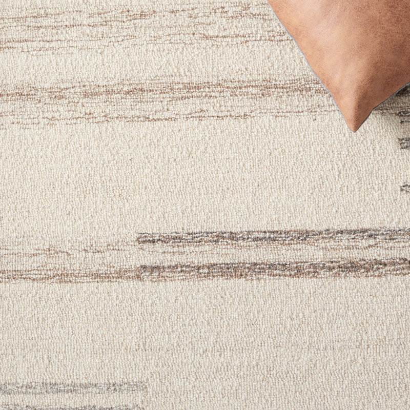 Doveton Hand Tufted Wool Cotton Abstract Rug in Ivory/Brown, Rectangle 5' x 8'