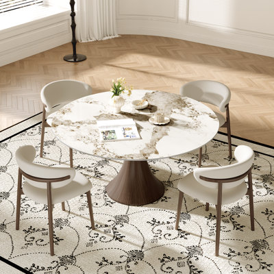 Stone Round Boydton With 4/6 Premium Solid Wood Leather Upholstered Dining Chairs For Kitchen/Dining Room