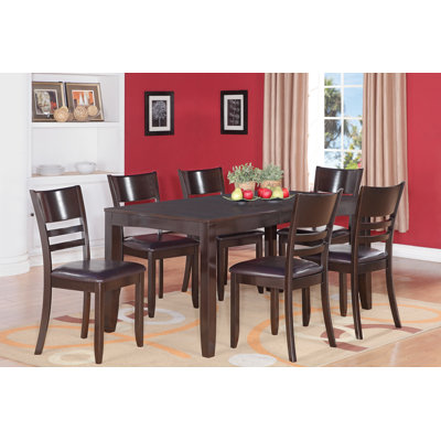 7 Piece Dining Room Furniture Set Consist of a Rectangle Kitchen Table with Butterfly Leaf and 6 Faux Leather Upholstered Chairs, 36x66 Inch, Cappuccino