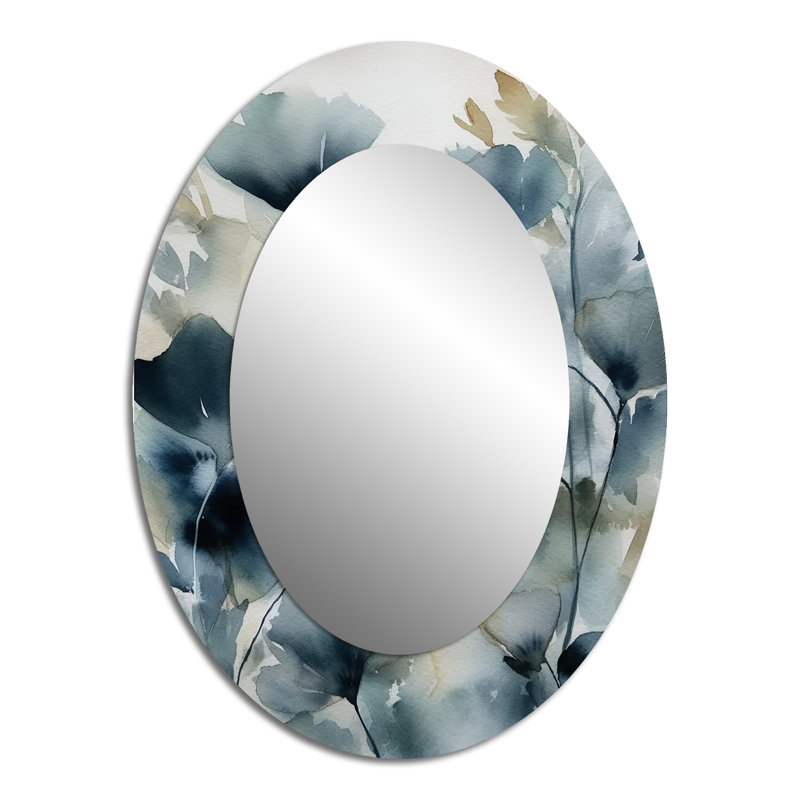 Miroir mural ovale à feuilles bleues II, 40 po x 30 po