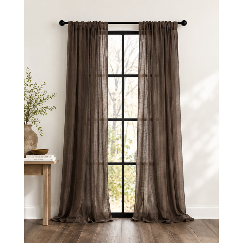 Agamdeep Semi Sheer Curtain Single Panel, Coffee, 54" x 108"