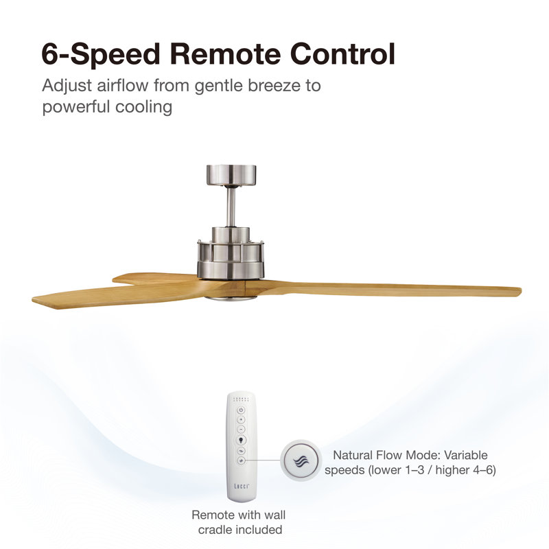 60in 3-Blades Indoor Ceiling Fan with Remote Control, Brushed Chrome/Teak