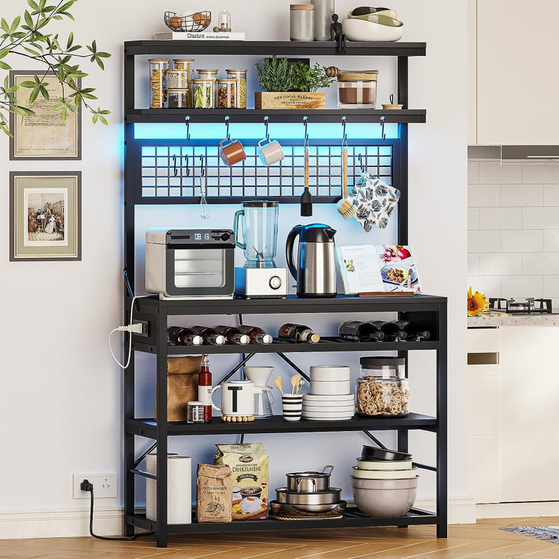 Gavien 35.4'' Metal Standard Baker's Rack with Microwave Compatibility, Black