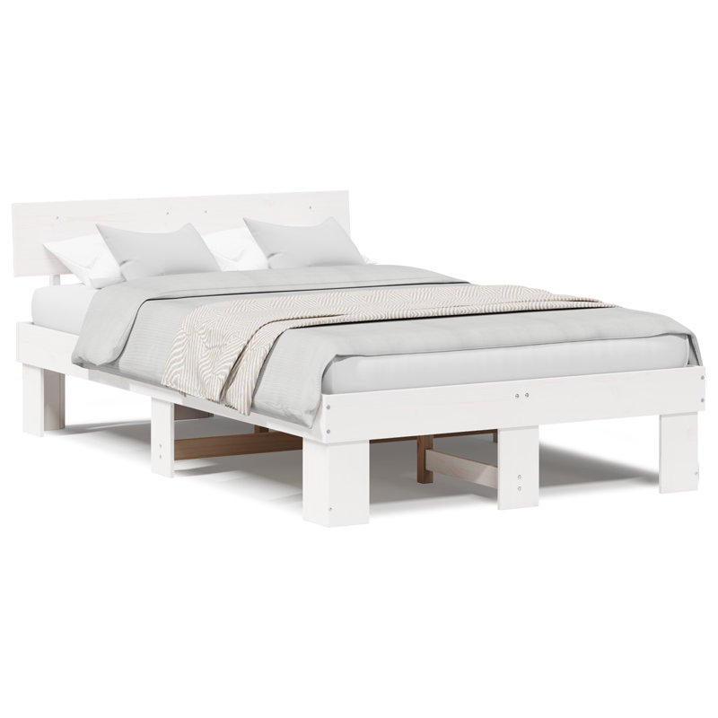 Bed Frame with Headboard Solid Pine Wood, Double (4'6), White