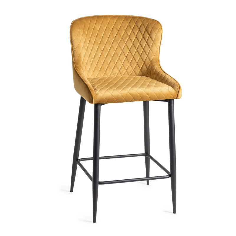 Mireille Upholstered Adjustable Height Counter Stool with Metal Frame, Black, Mustard
