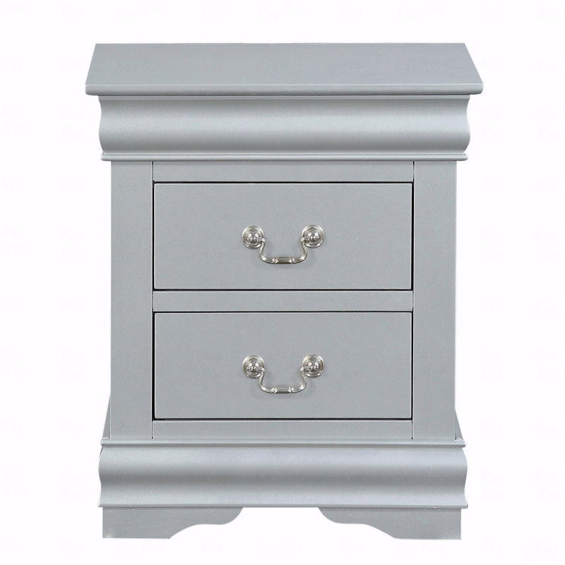 2-Drawer Bedroom Nightstand, Silver