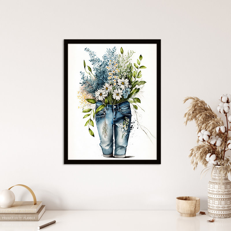 Wildflower Bouquet In A Pair Of Blue Jeans - Single Picture Frame Print