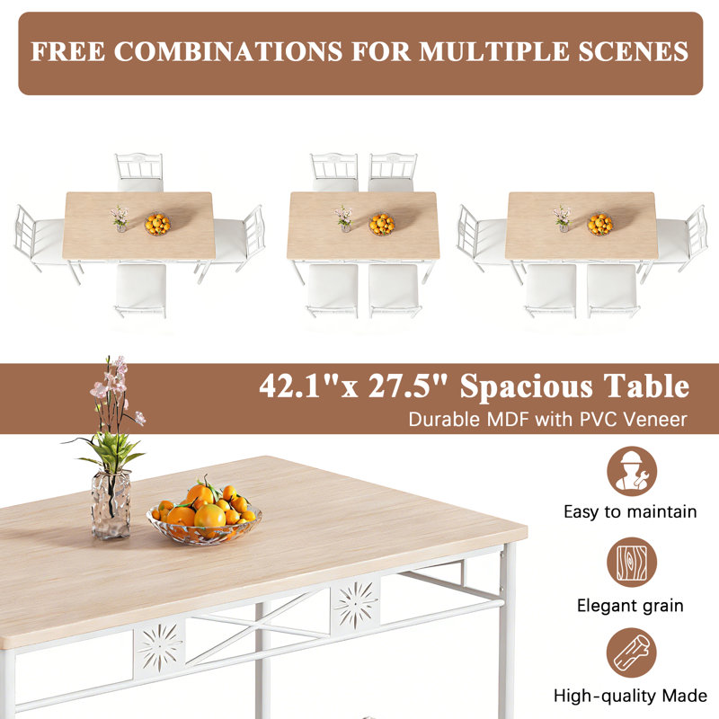 Amneh 5-Piece Dining Table Set with 4 Chairs, Modern Kitchen Table and Chairs Set for Dining Room, Small Space Dining Set with Upholstered Seats