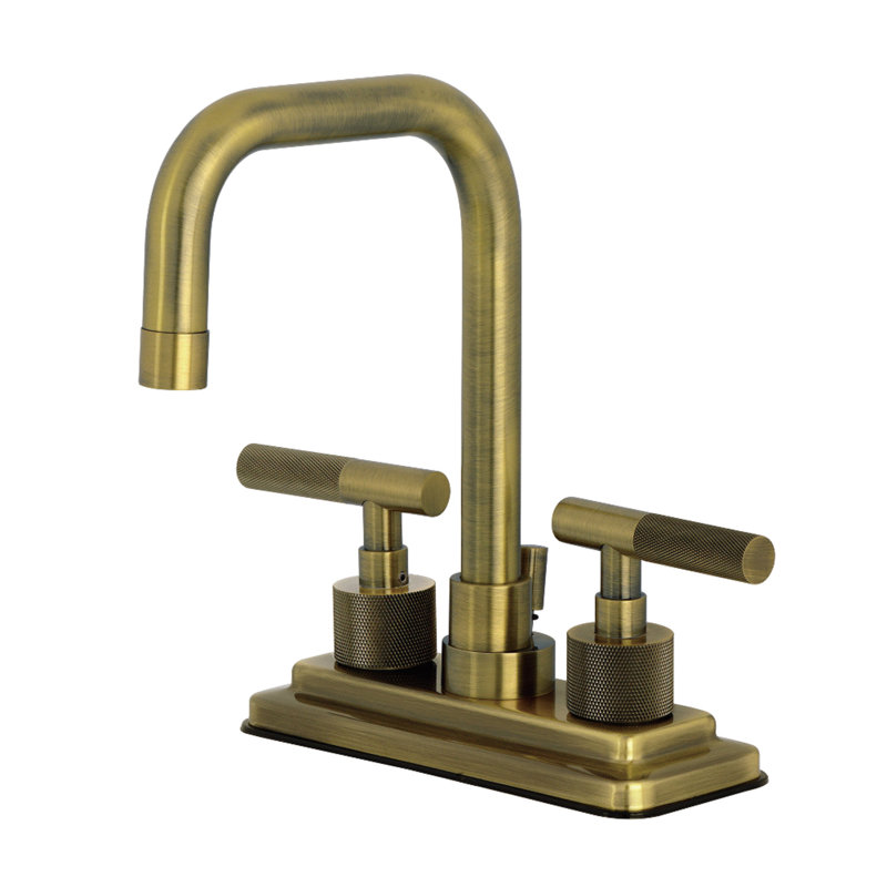 Kingston Brass Convergent Two-Handle 3-Hole Deck Mount 4" Centerset Bathroom Faucet With Knurled Handle And Brass Pop-Up Drain