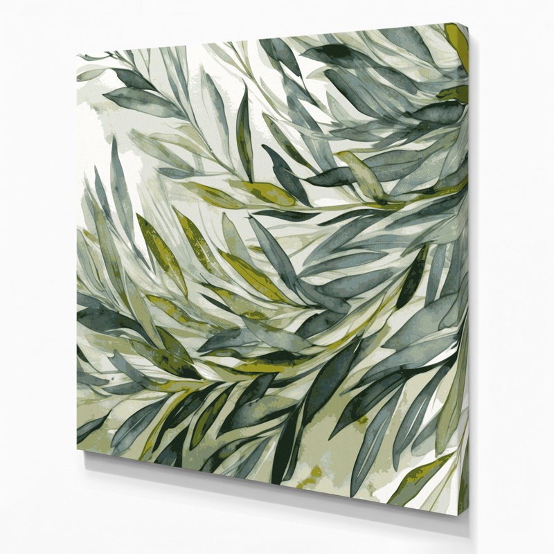 "Botanical Olive Branches", art mural sur toile brune, H 12 po x l 12 po