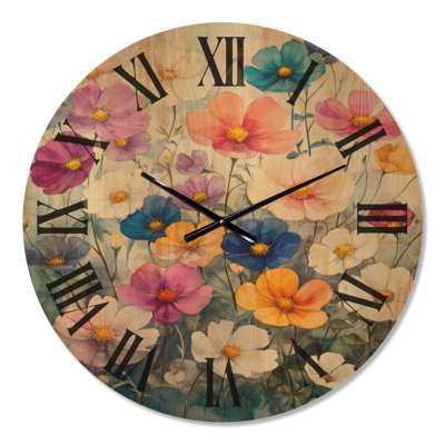 Horloge murale botanique en bois - Coquelicot aquarelle