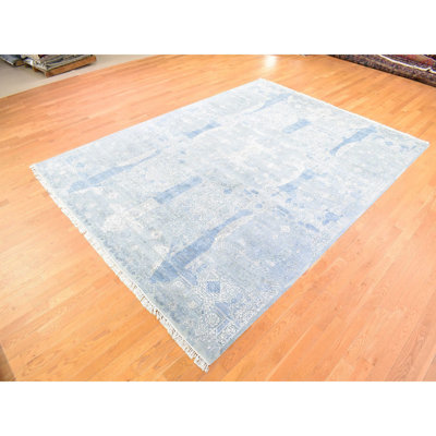 Tapis bleu en laine et soie pure noué à la main 9 pi x 12 pi 2 po ADD915E69A5F4D379848A5A3B6D49F4A