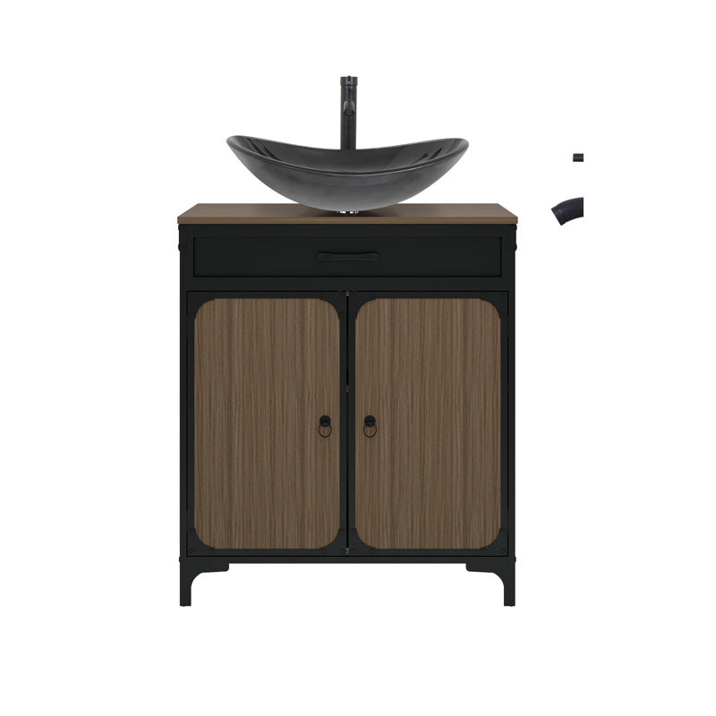 30" Free Standing Single Bathroom Vanity With Manufactured Wood Top With Sink And Faucet, Gray, Black