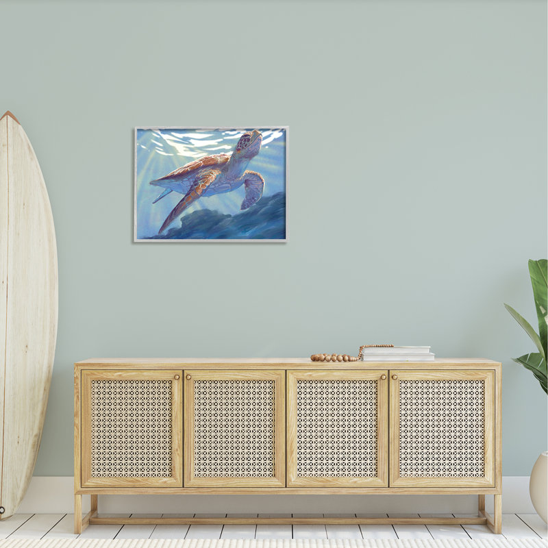 «Deep Ocean Sea Turtle», art mural texturé par Ziwei Li, H 24 po x l 30 po x P 1,5 po, Estampe numérique Farmhouse