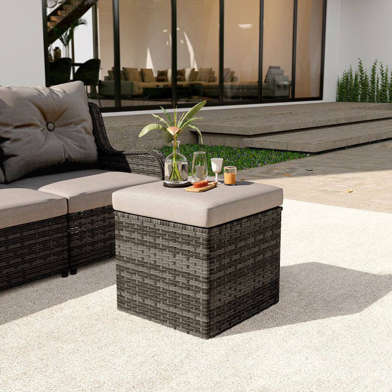 Repose-pieds de patio extérieur en osier PE Bellamy Stylish, Kaki, Gris