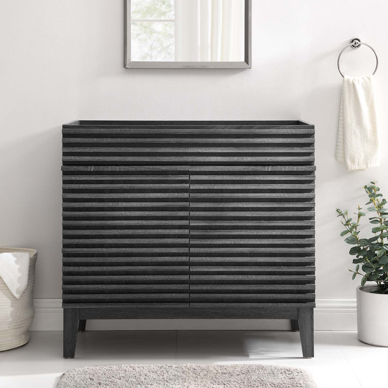 Charcoal 35" MDF and Particleboard Mid-Century Modern Bathroom Vanity