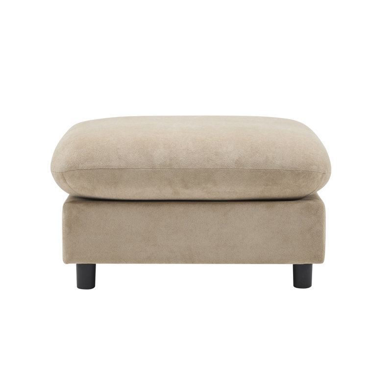 Canapé d'angle modulaire en velours avec pouf, NOMAD 175 x 170 x 86 cm, structure en bois d'eucalyptus, ensemble 3 pièces.
