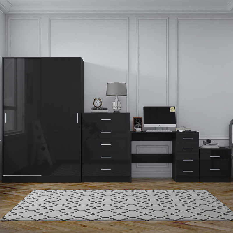 Eva Piece Bedroom Set, Black Gloss / Black Oak