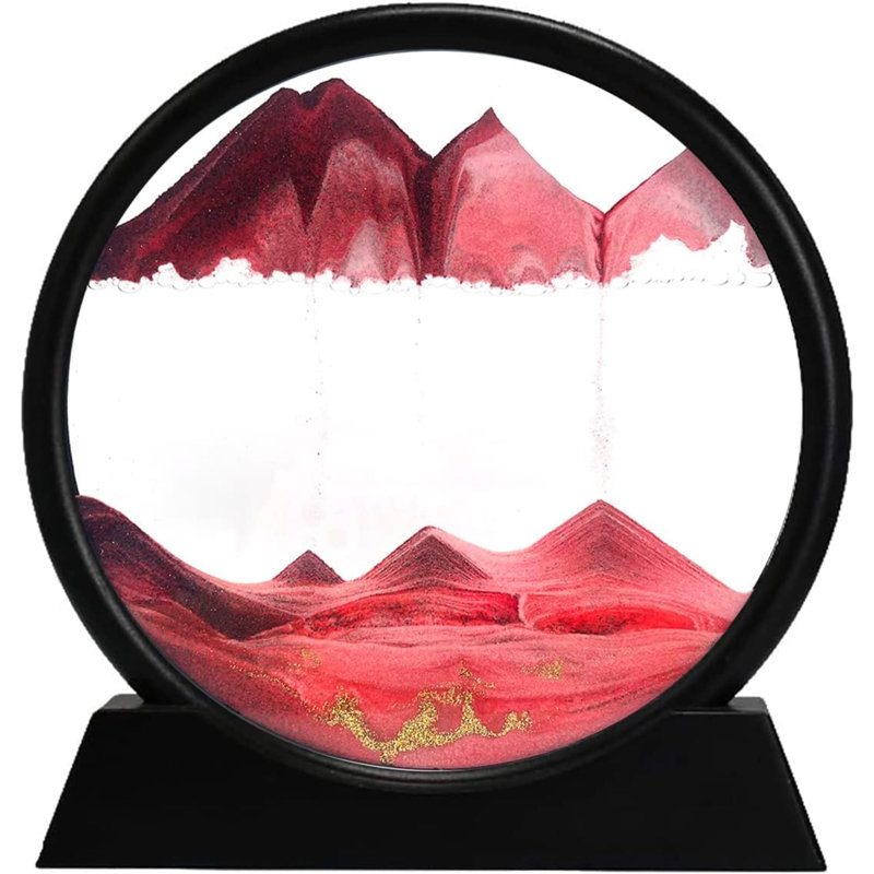 3D Dynamic Sand Art Liquid Motion, Moving Sand Art Picture Round Glass 3D Deep Sea Sandscape In Motion Display Flowing Sand Frame Relaxing Desktop Home Office Work Decor