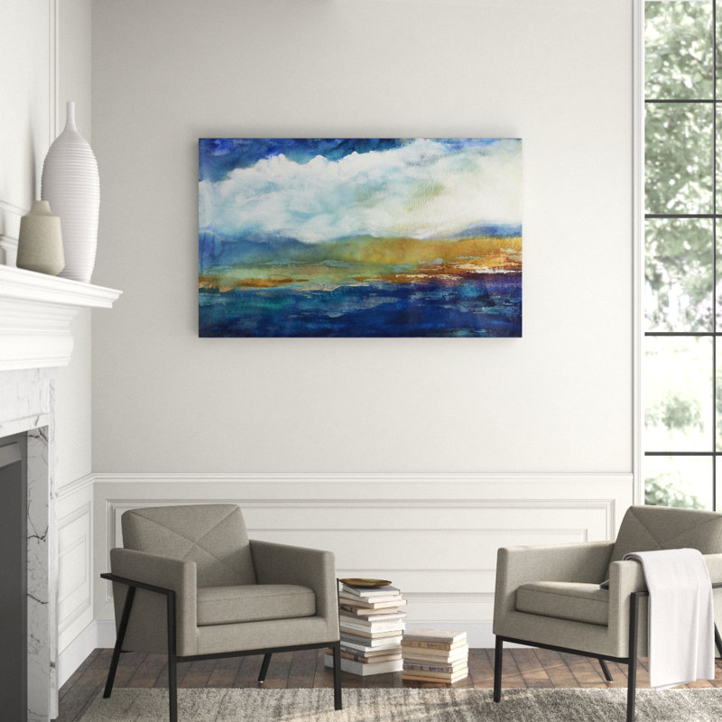 Jeweled Sunset Print by Jennifer Hollack Raboin, 31" H x 50" W x 2.25" D, Gold Frame Canvas