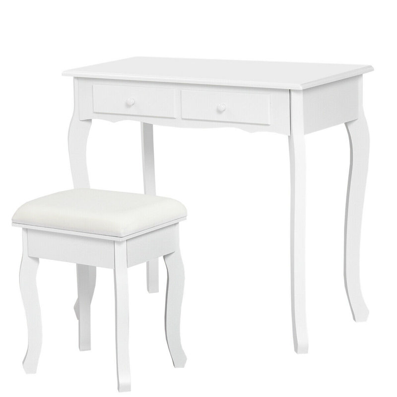 Ensemble coiffeuse avec tabouret et miroir Sindelar, Blanc