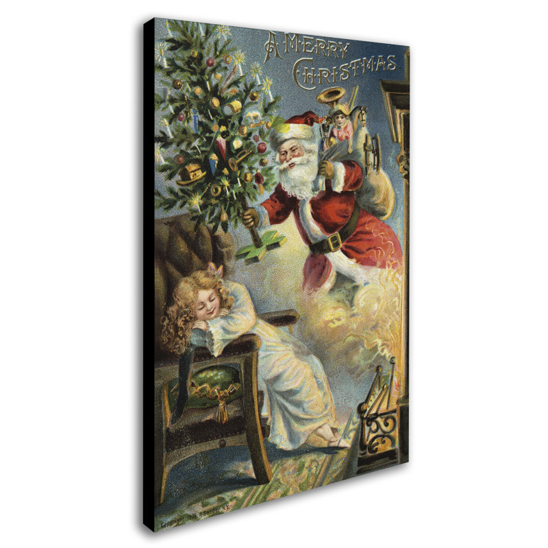 « merry christmas père noël », art mural sur toile tendue, H 19 po x l 12 po