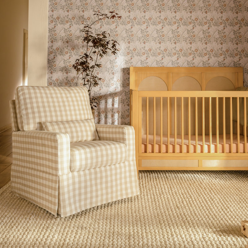 Crawford Upholstered Swivel Glider, Tan Gingham Livesmart®