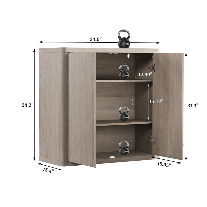 Buffet 2 portes avec tablettes réglables l 34,6 po Cesiro, Aulne blanc, 2 pièces