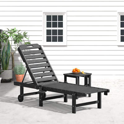 78" Long Outdoor Reclining Chaise Lounge With Cup Holder & Wheels