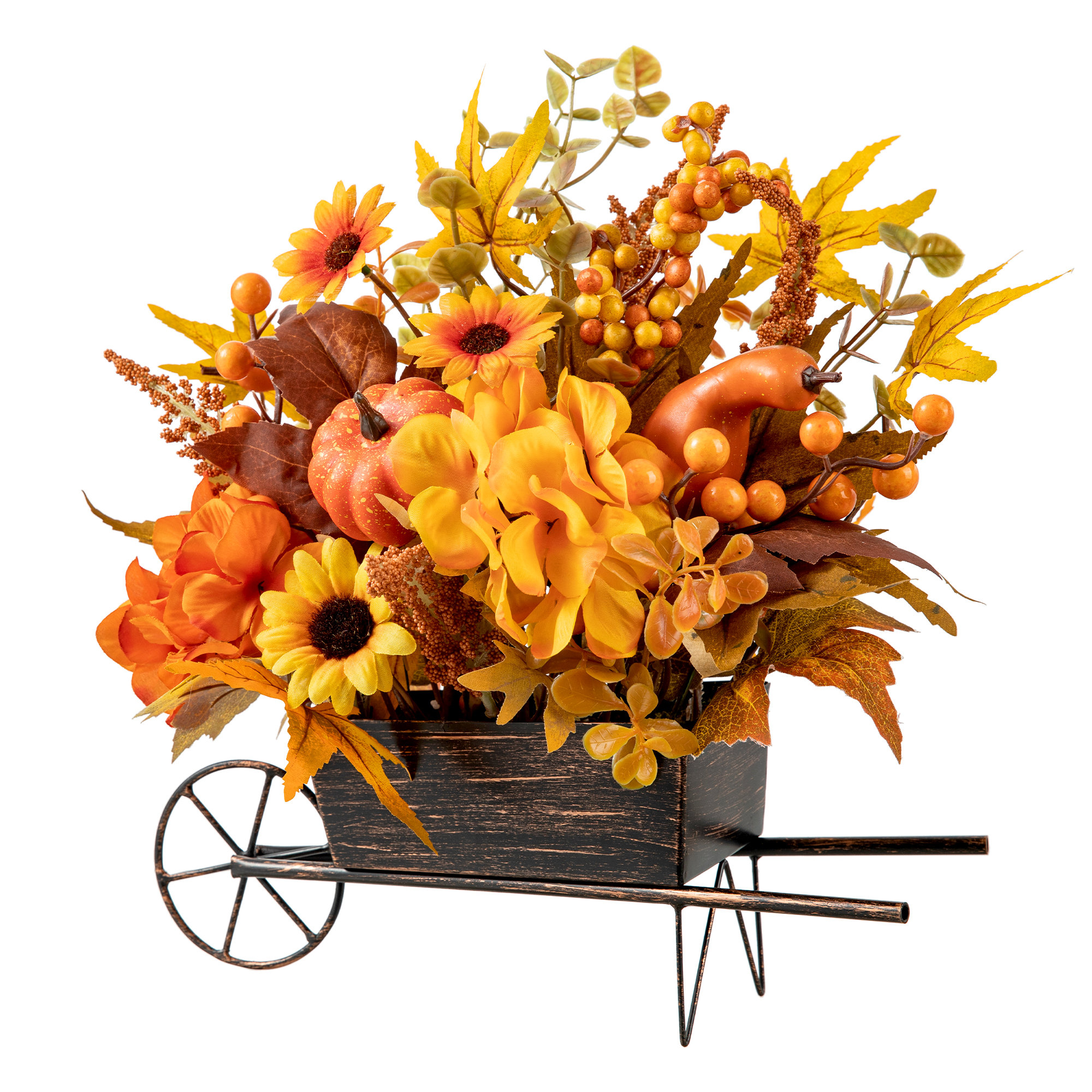 The Holiday Aisle® 14″L Fall Floral Cart Centerpiece & Reviews | Wayfair