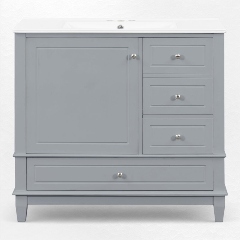 36" Single Bathroom Vanity Set With Ceramic Top, Gray