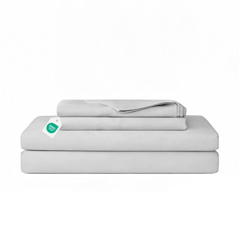Ensemble de draps en satin de coton 220 fils avec housse de coussin doux - Basics by Wayfair ™, Gris clair