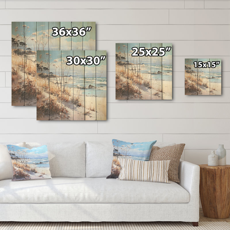 «Coastal Beach Charm Retreat» - art mural en bois sur une plage en bois de pin naturel, H 25 po x l 25 po