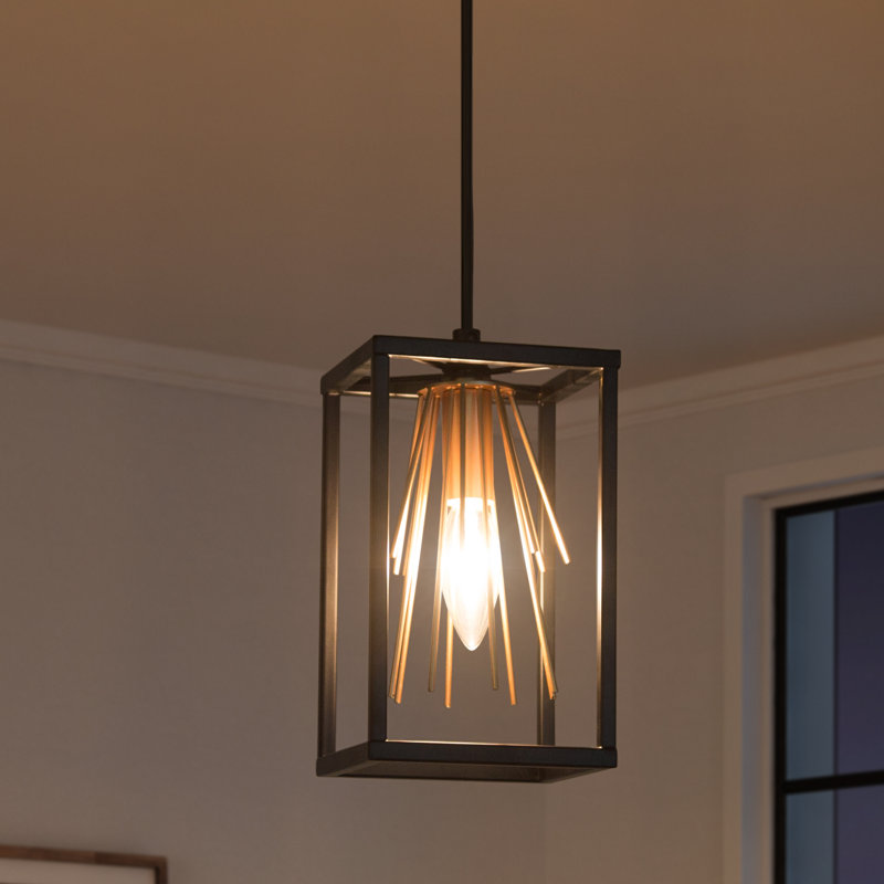 1-Light Black & Gold Pendant Sloped Ceiling Deisign with Iron Frame for Dry Indoor