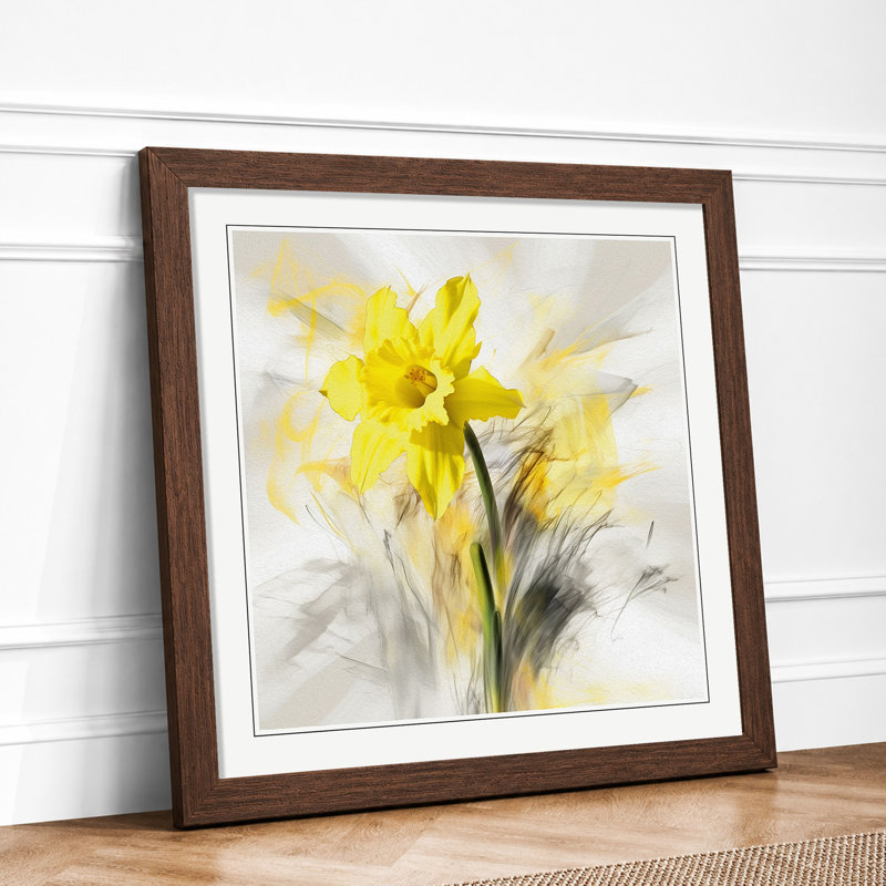 Daffodil Gestural Art - Framed Print, Walnut