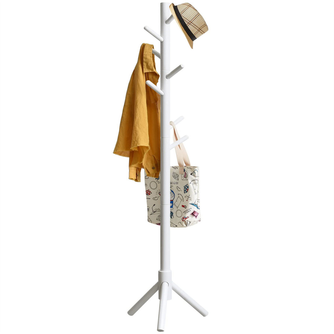 Freestanding Wooden Coat Rack, White