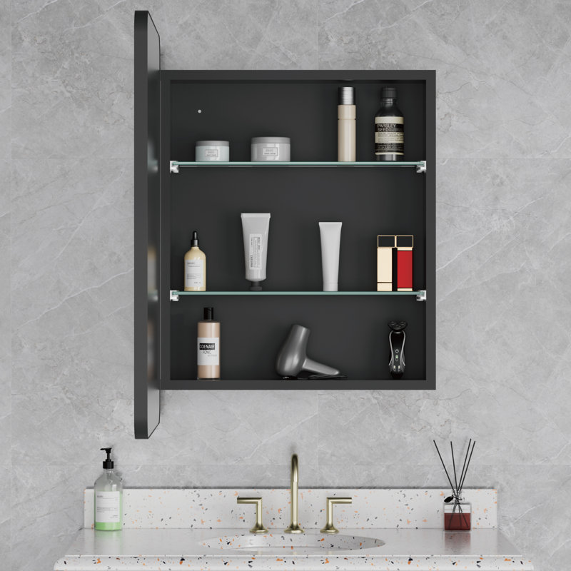 Aris l 20 po x 28 po Armoire à pharmacie rectangulaire avec miroir H Hed, H 28 po x l 20 po x P 5 po, Noir mat, Left