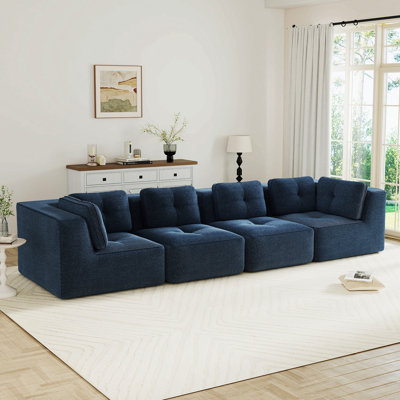Canapé modulaire moderne pour le salon, tissu en velours côtelé, siège surdimensionné à 4 places avec siège profond, passepoil perlé, conception capitonnée, sans assemblage, conception antidérapante