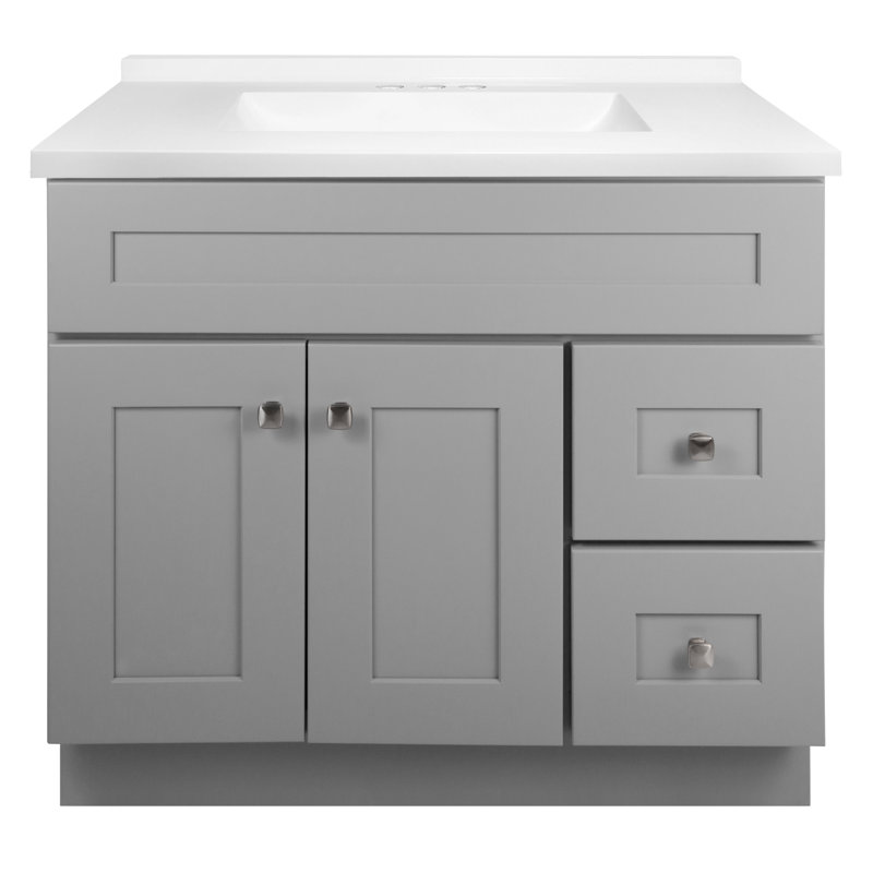 Brookings 37-Inch Gray Solid Wood Vanity with Modern Sink Top