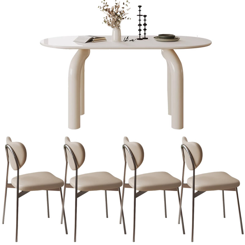 Ensemble de table de salle à manger ovale crème, H 29,52 po x L 55,11 po x l 31,49 po