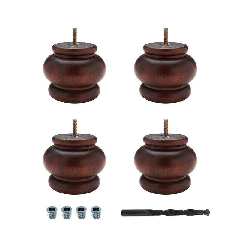 Cherry Stained Hardwood Round Bun Furniture Legs Set of 4