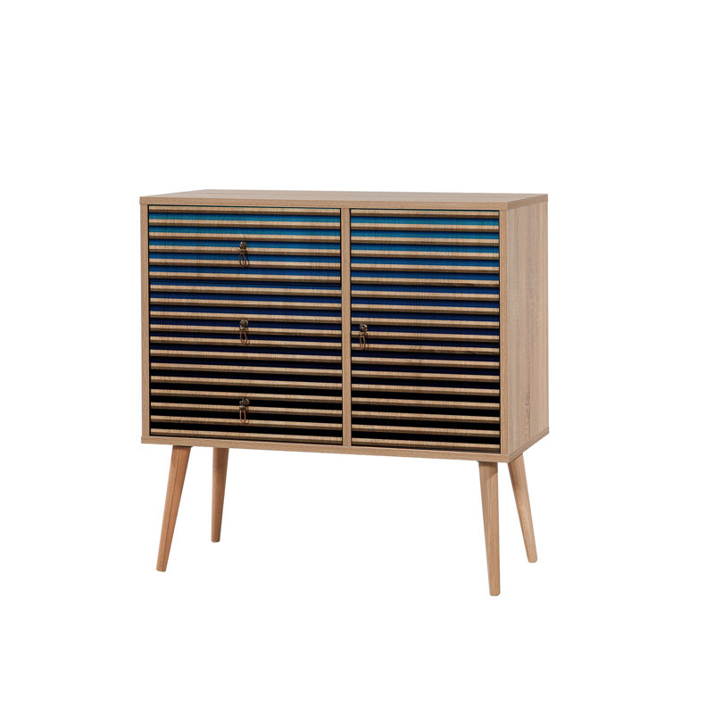 Schulter 3 Drawer 90cm W Combo Dresser, Blue/Black